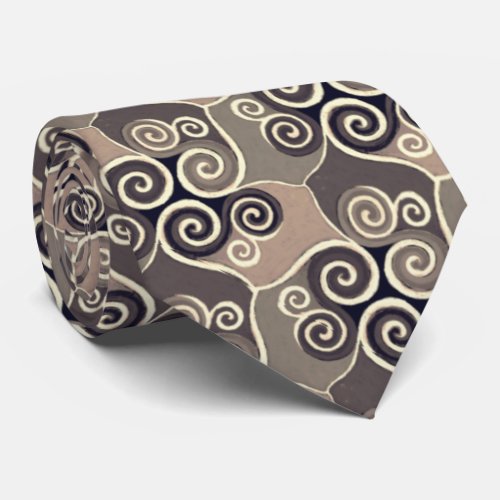 Swirly Abstract Pattern Design Artsy Beige Taupe Neck Tie