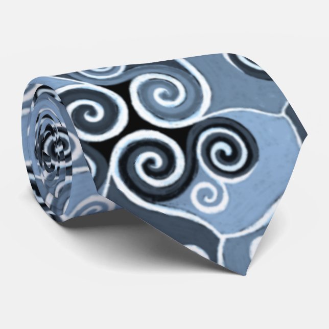 Swirly Abstract Pattern Design Powder Blue Artsy Neck Tie (Rolled)