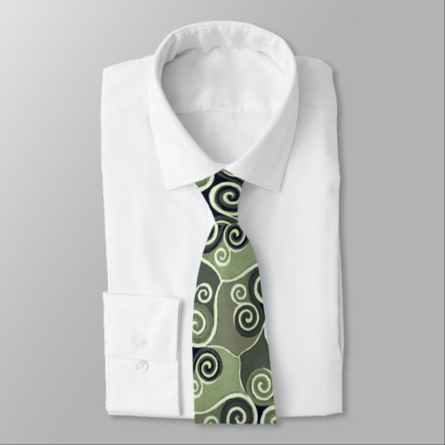 Swirly Abstract Pattern Design Sage Green Artsy Neck Tie