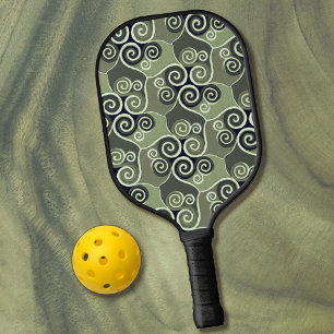 Swirly Abstract Pattern Design Sage Green Artsy Pickleball Paddle