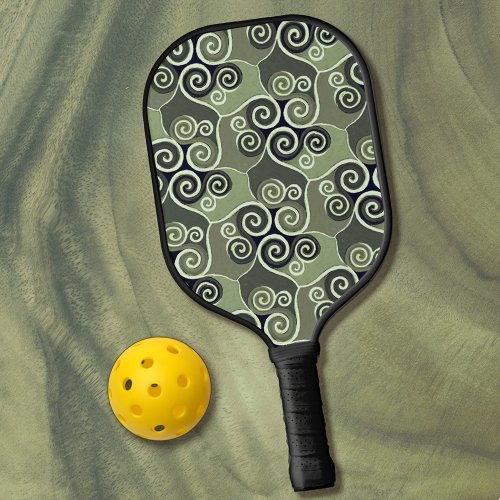    Swirly Abstract Pattern Design Sage Green Artsy Pickleball Paddle