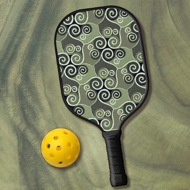    Swirly Abstract Pattern Design Sage Green Artsy Pickleball Paddle (Creator Uploaded)