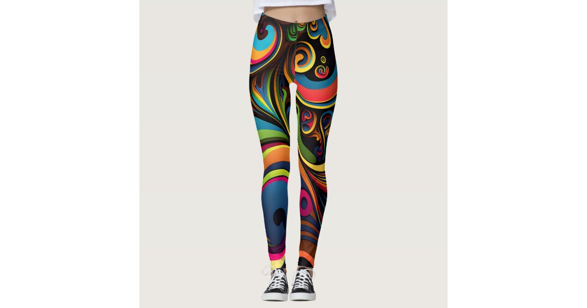 Plus Size Leggings for Women, Trippy Hot Pink and Aqua Blue Abstract  Pattern