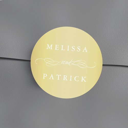 Swirly And Script Wedding Faux Gold Foil Classic Round Sticker