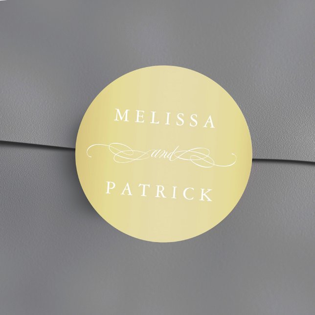 Swirly And Script Wedding Faux Gold Foil Classic Round Sticker (Creator Uploaded)