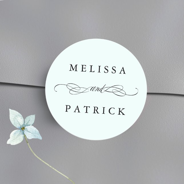 Swirly And Script Wedding Mint Classic Round Sticker (Creator Uploaded)