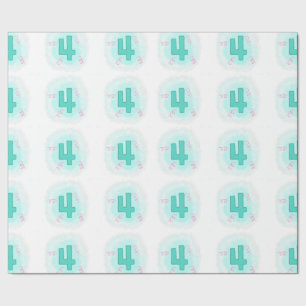 Swirly Aqua Number 4 Four Birthday Wrapping Paper