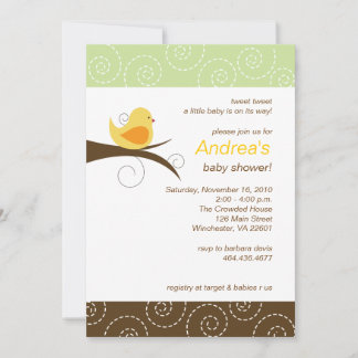 Swirly bird Gender Neutral Baby Shower Invitation