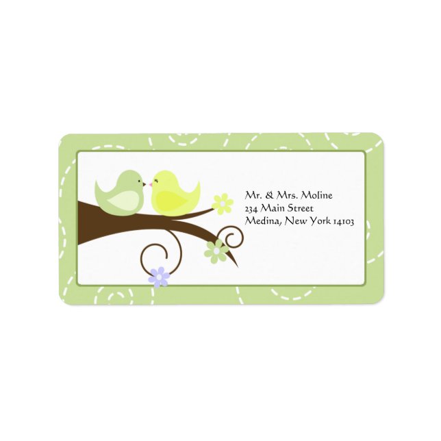 Swirly Bird Love Birds Wedding Bridal Return Label (Front)