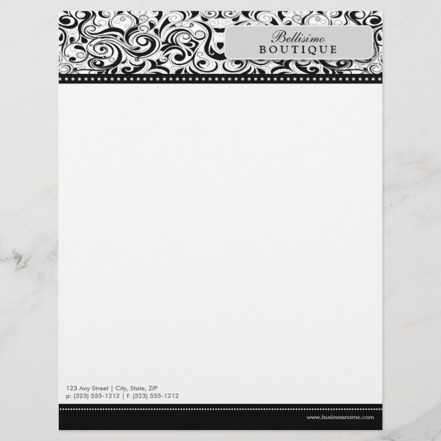Swirly Black Boutique Designer Letterhead (Front)