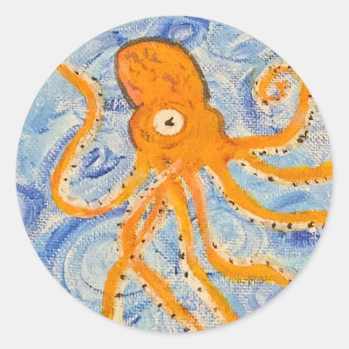 Swirly Blue and Orange Octopus sticker _ Octavius 