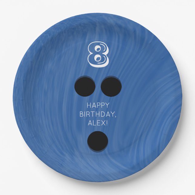 Swirly Bowling Ball | Choose color, age, name Paper Plates (Front)