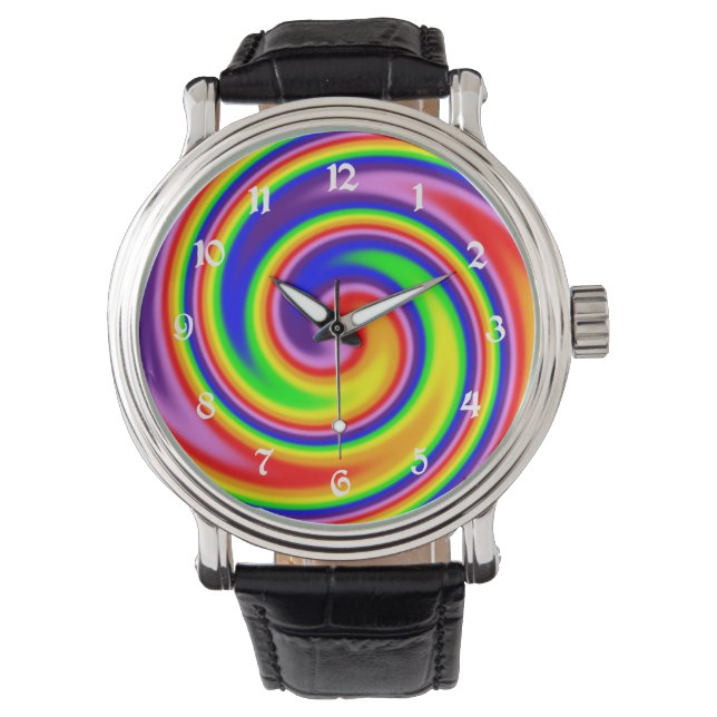Swirly Bright Rainbow Colors Spiral Flow Colorful  Watch (Front)