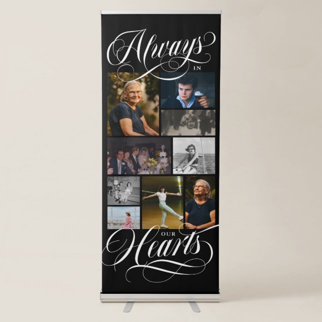 Swirly Calligraphy Always In Our Hearts 9 Photos Retractable Banner (Front)