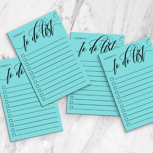Swirly Calligraphy Blue Checkbox To Do List Name Post_it Notes