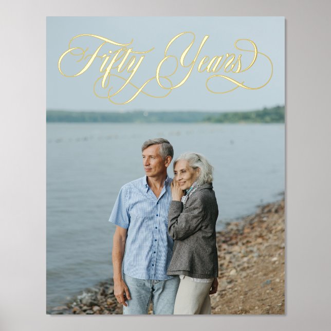 Swirly Calligraphy Fifty Years Anniversary Photo Foil Prints (Front)