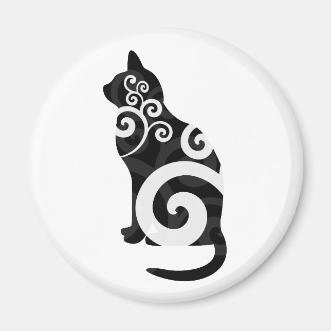 Swirly Cat Black Magnet (Front)