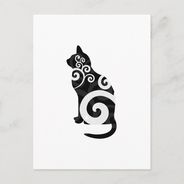 Swirly Cat Black Postcard (Front)