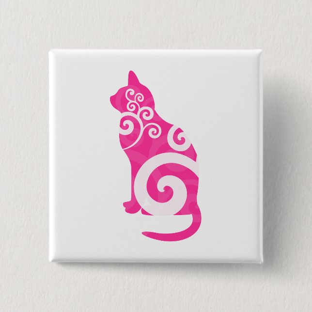 Swirly Cat Pink Button (Front)