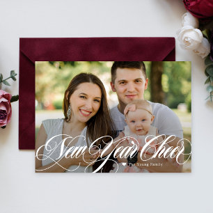 Swirly Cheer Happy New Year Photo Card