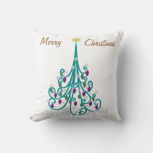 Swirly Christmas Tree 16 Throw Pillow