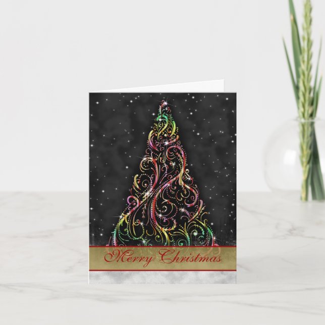 Swirly Christmas Tree Starry Night Greeting Card (Front)
