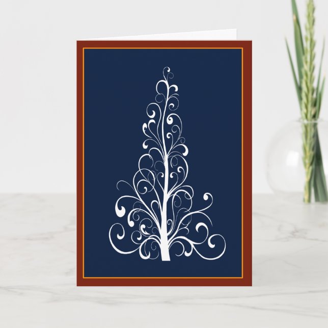 Swirly Christmas Tree With Garland Card (Front)