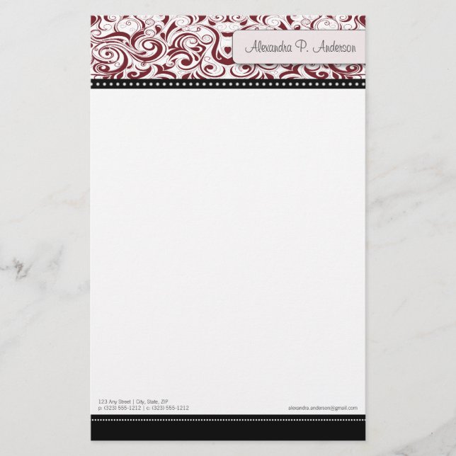 Swirly Cranberry Boutique Designer Stationery (Front)