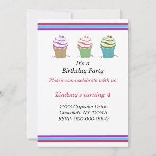 Swirly Cupcakes Birthday Party Invitation