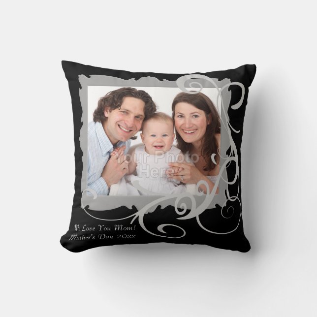 Swirly Custom Photo Mother's Day Pillow (Front)
