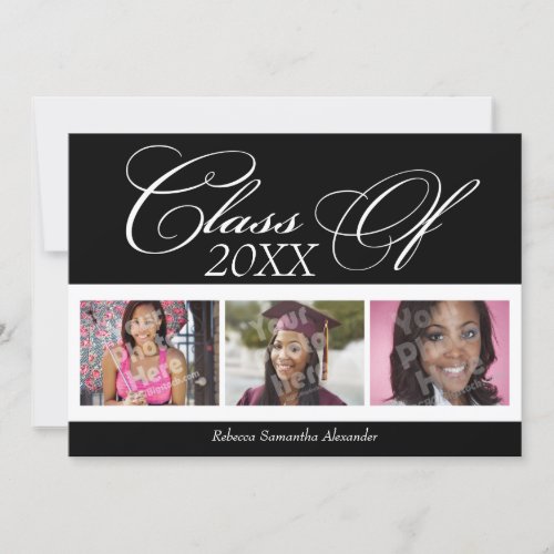 Swirly Delight 3-Photo Graduation Announcement 5" X 7" Invitation Card