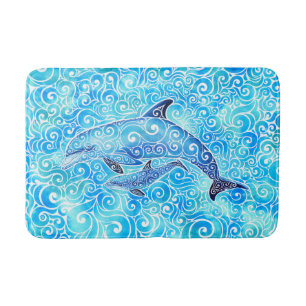 Swirly Dolphin Family Bath Mat