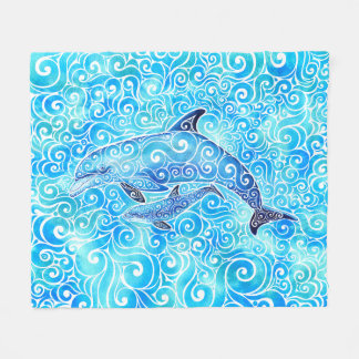 Swirly Dolphin Family Fleece Blanket