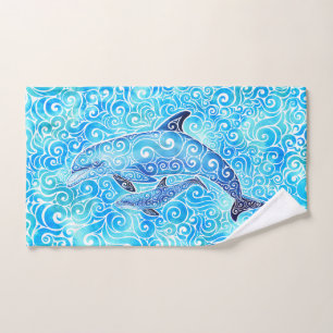 Swirly Dolphin Family Hand Towel