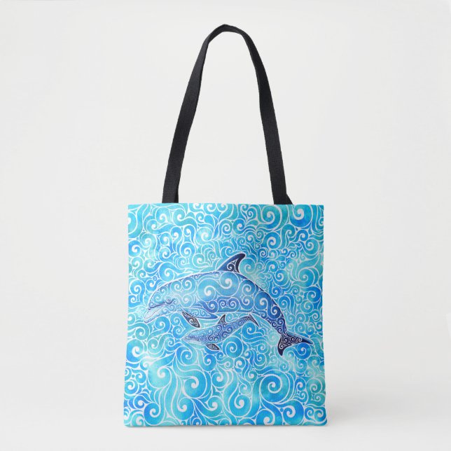 Swirly Dolphin Family  Tote Bag (Front)