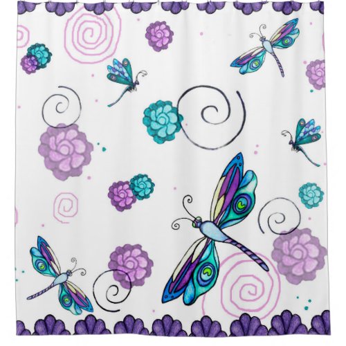 Swirly Dragonfly Shower Curtain