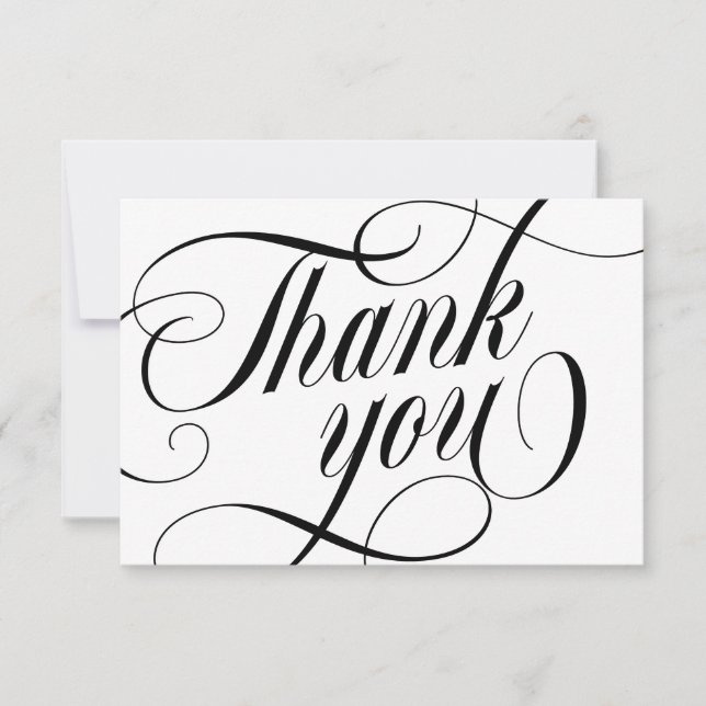 Swirly Elegant Black Script Thank You With Love Card (Front)