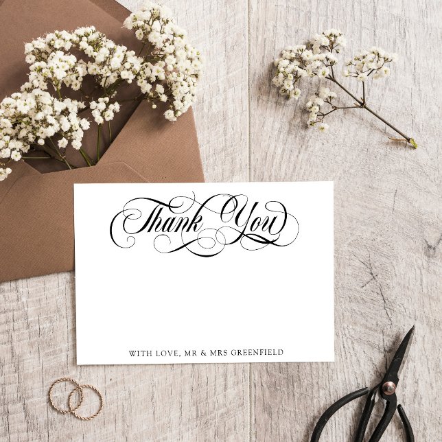 Swirly Elegant Blank Photo Wedding Thank You Card (Creator Uploaded)