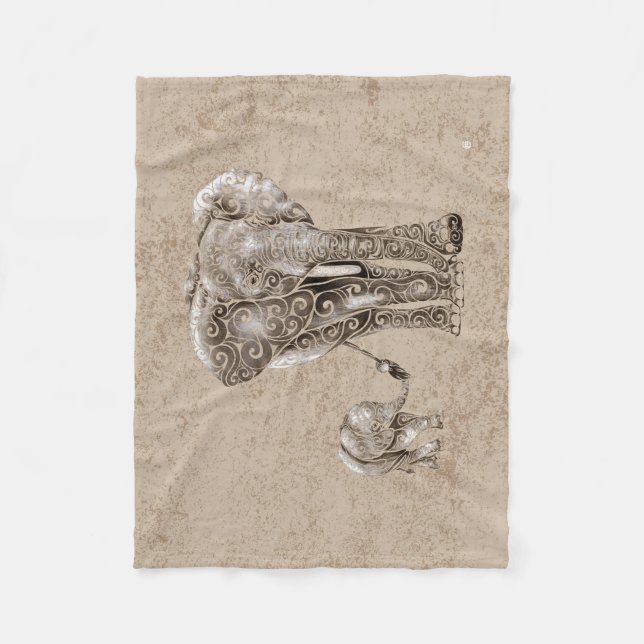 Swirly Elephant Family Fleece Blanket (Front)