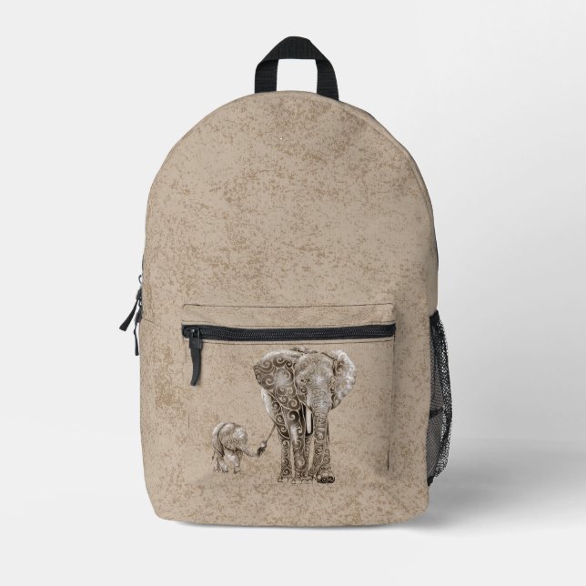 Swirly Elephant Family Printed Backpack (Front)