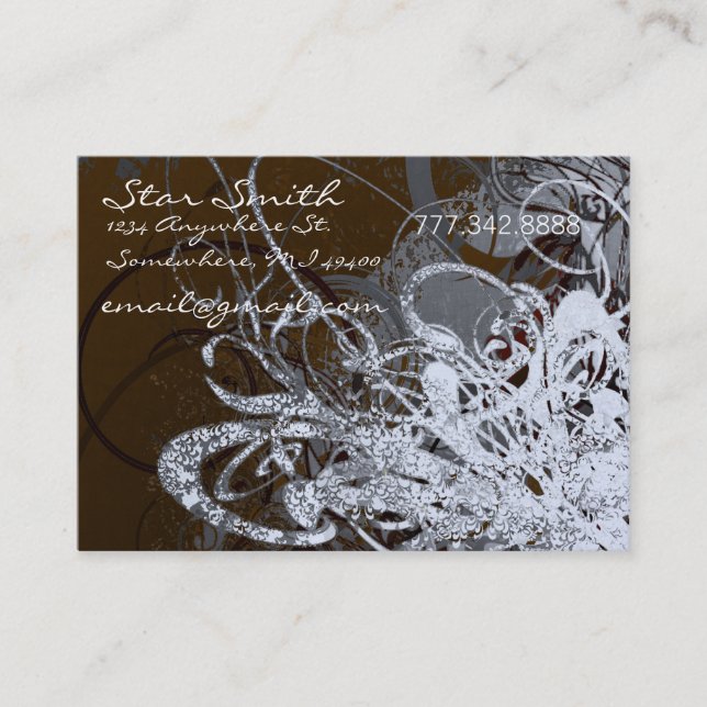 Swirly Florals Chocolate and Lavender Business Card (Front)
