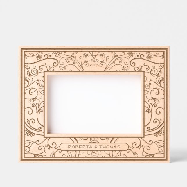 Swirly Flourish All Over Design with Names 4x6L Engraved Frames (Front)