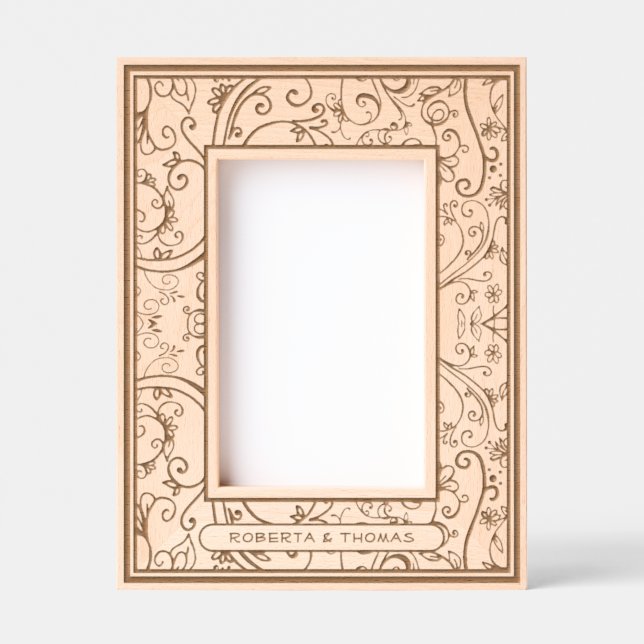 Swirly Flourish All Over Design with Names 4x6P Engraved Frames (Front)