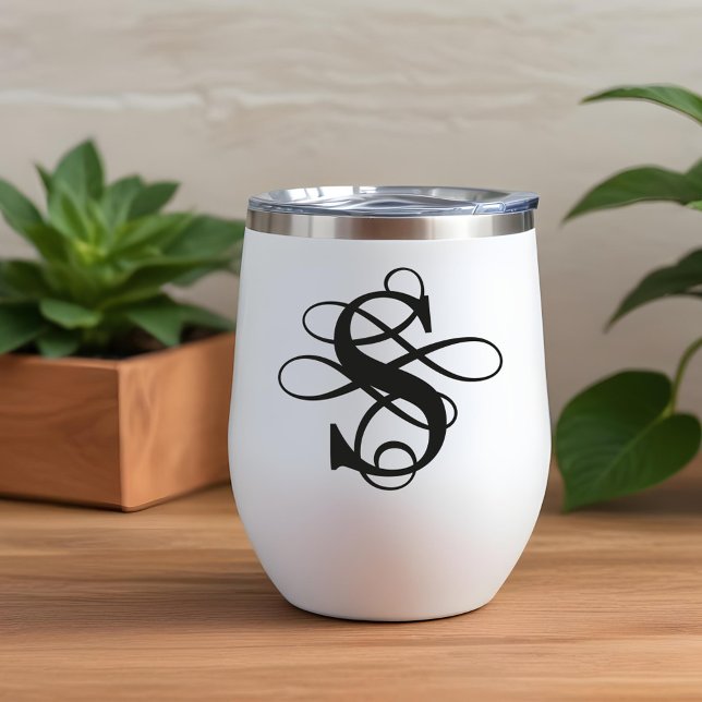 Swirly Flourish Initial Monogram Thermal Wine Tumbler (Creator Uploaded)