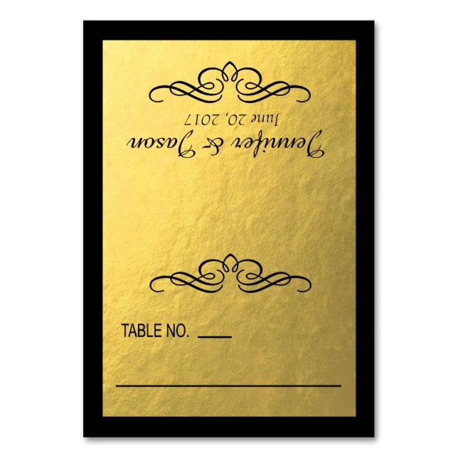 Swirly Flourish Place Cards | gold black (Front)