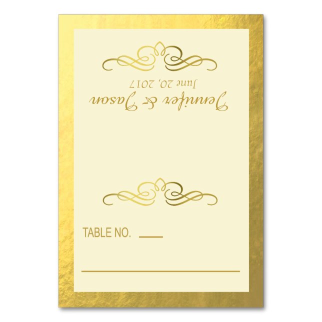 Swirly Flourish Place Cards | gold ivory (Front)