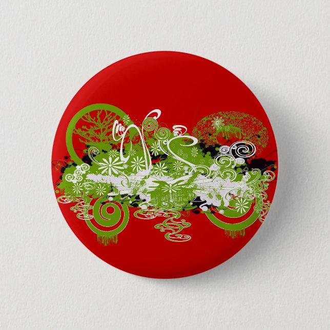 Swirly Flower Design Pinback Button (Front)