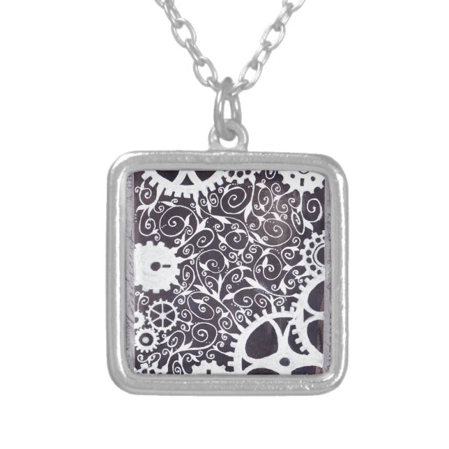 Swirly Gears Silver Plated Necklace (Front)