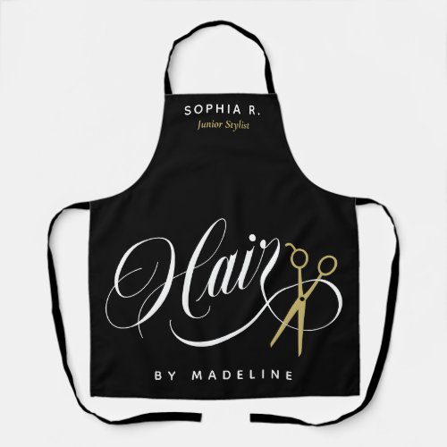 Swirly Hair  Gold Scissors Salon Employee Name Apron