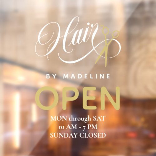 Swirly Hair  Scissors Hair Salon Open Hours Window Cling